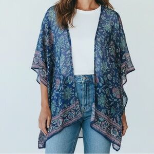 Shore Drive One Size Navy Floral Kimono Coverup